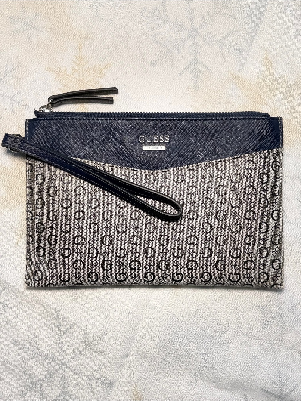 GUESS Navy and Gray Logo Wristlet Clutch